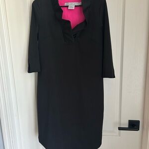 Gretchen Scott Black Sheath Dress Pink Collar 3/4 Sleeves